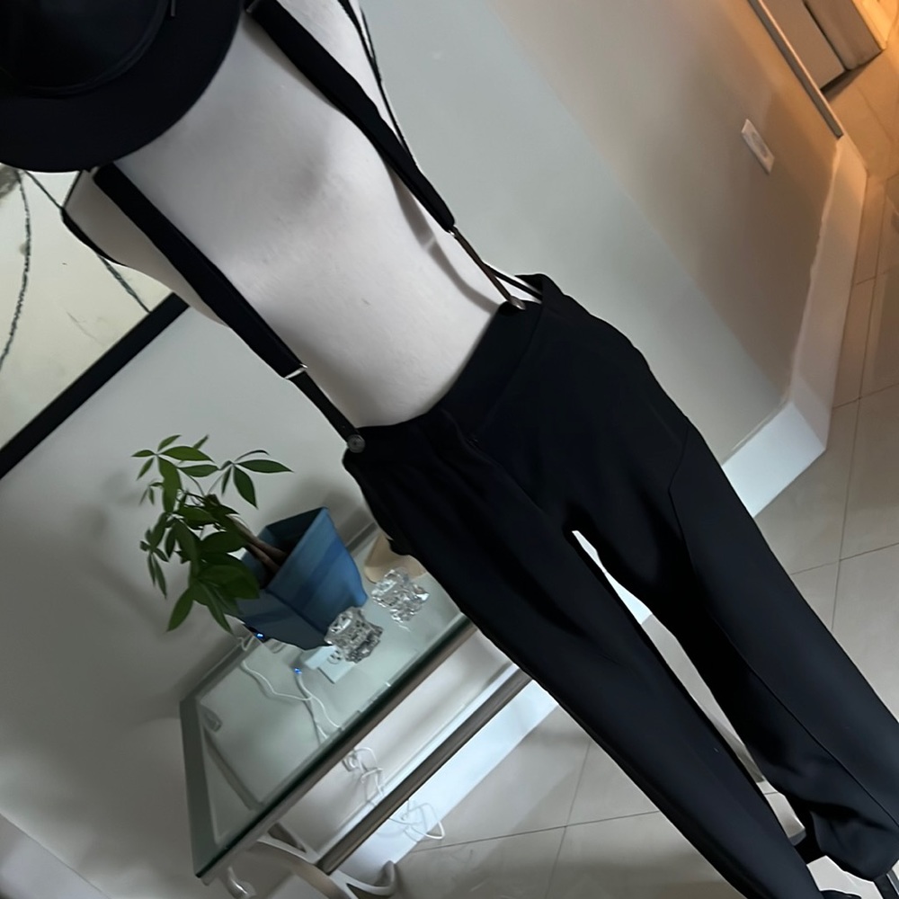 Chanel black pants with suspenders